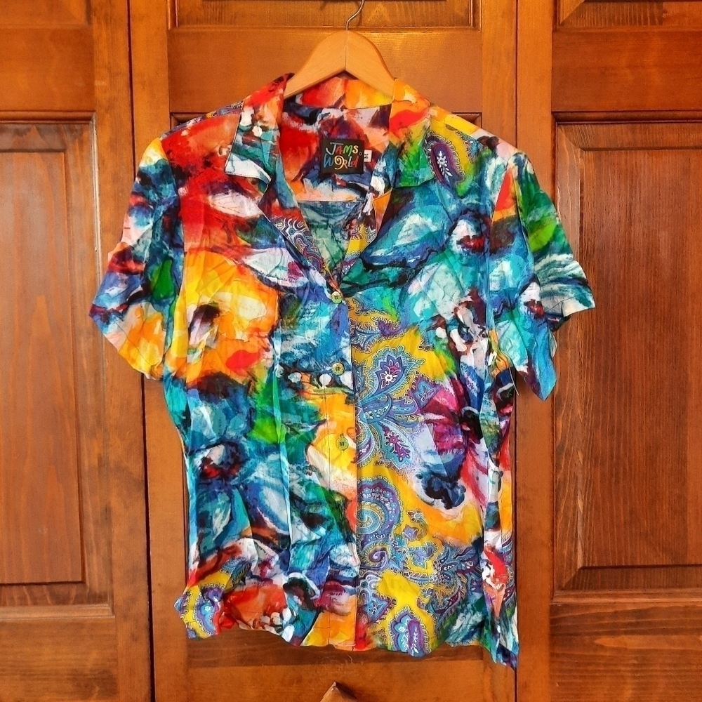NWOT Vintage Jams World Watercolors button front blouse